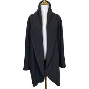 ELAINEKIM Charcoal Gray 100% Wool Shawl Collar Cardigan Coatigan 6 Duster Artsy